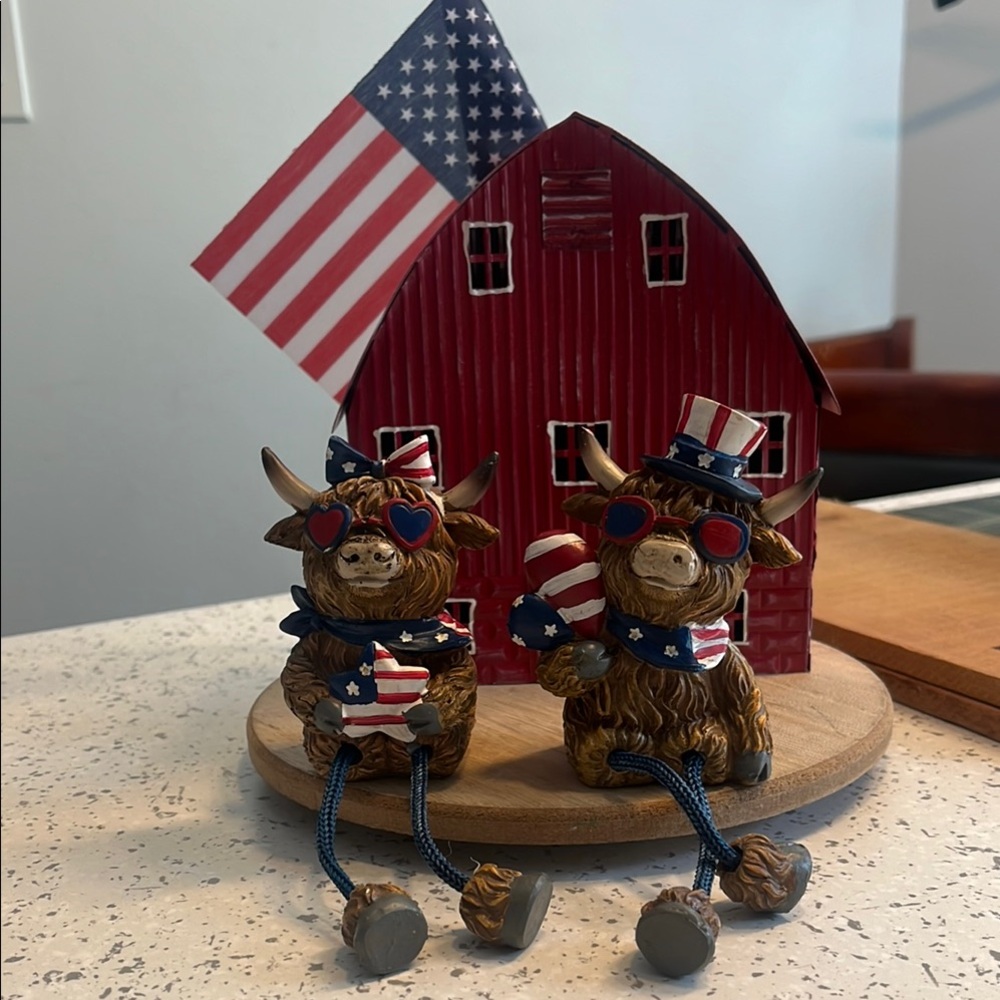 Patriotic Cow Figurines with American Flag